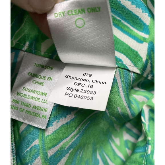 Lilly Pulitzer Pants Womens 4 Green Elephant Print Silk Wide Leg Side Zip 25053 - Picture 12 of 16